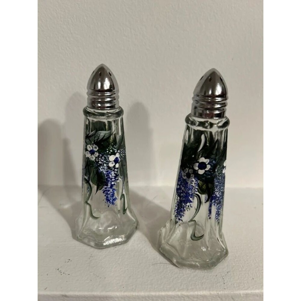 Hand Painted Floral Salt and Pepper Glass Shakers